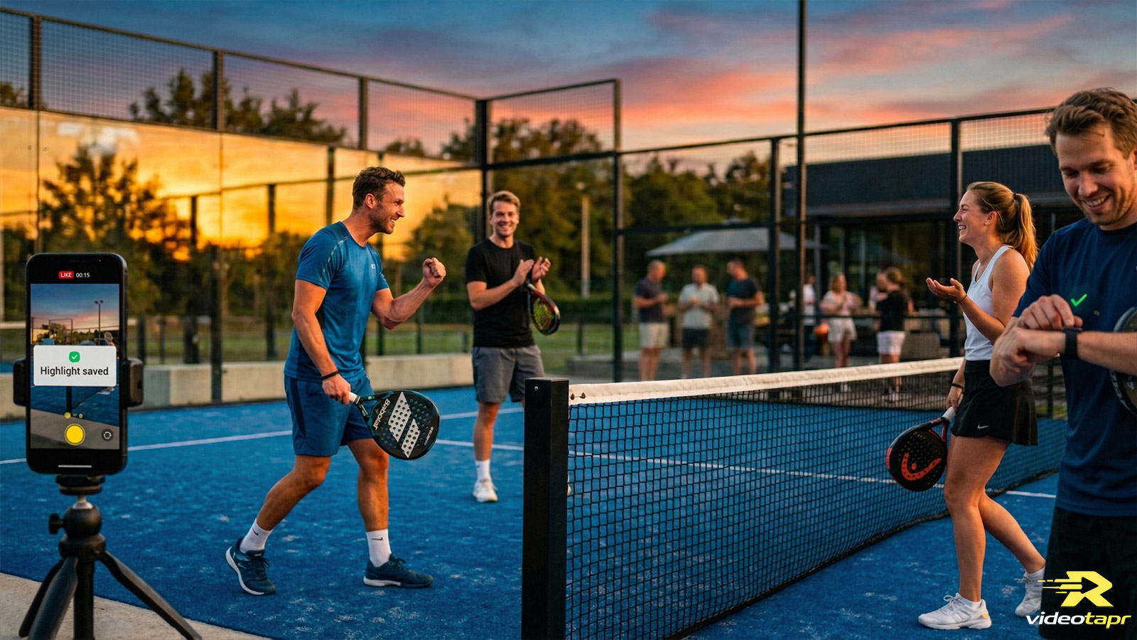Friends playing padel, saving highlights with Videotapr